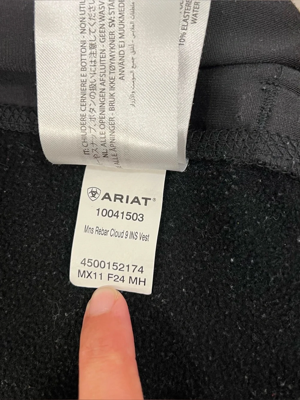 Ariat Men’s Rebar Cloud 9 Insulated Vest Black Size XL Outdoor Lightweight
